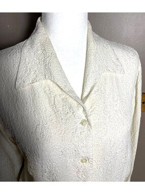 Vtg Textured Silk Ivory Blouse Button Quiet Luxury Old Money Capsule Layer Wom 8